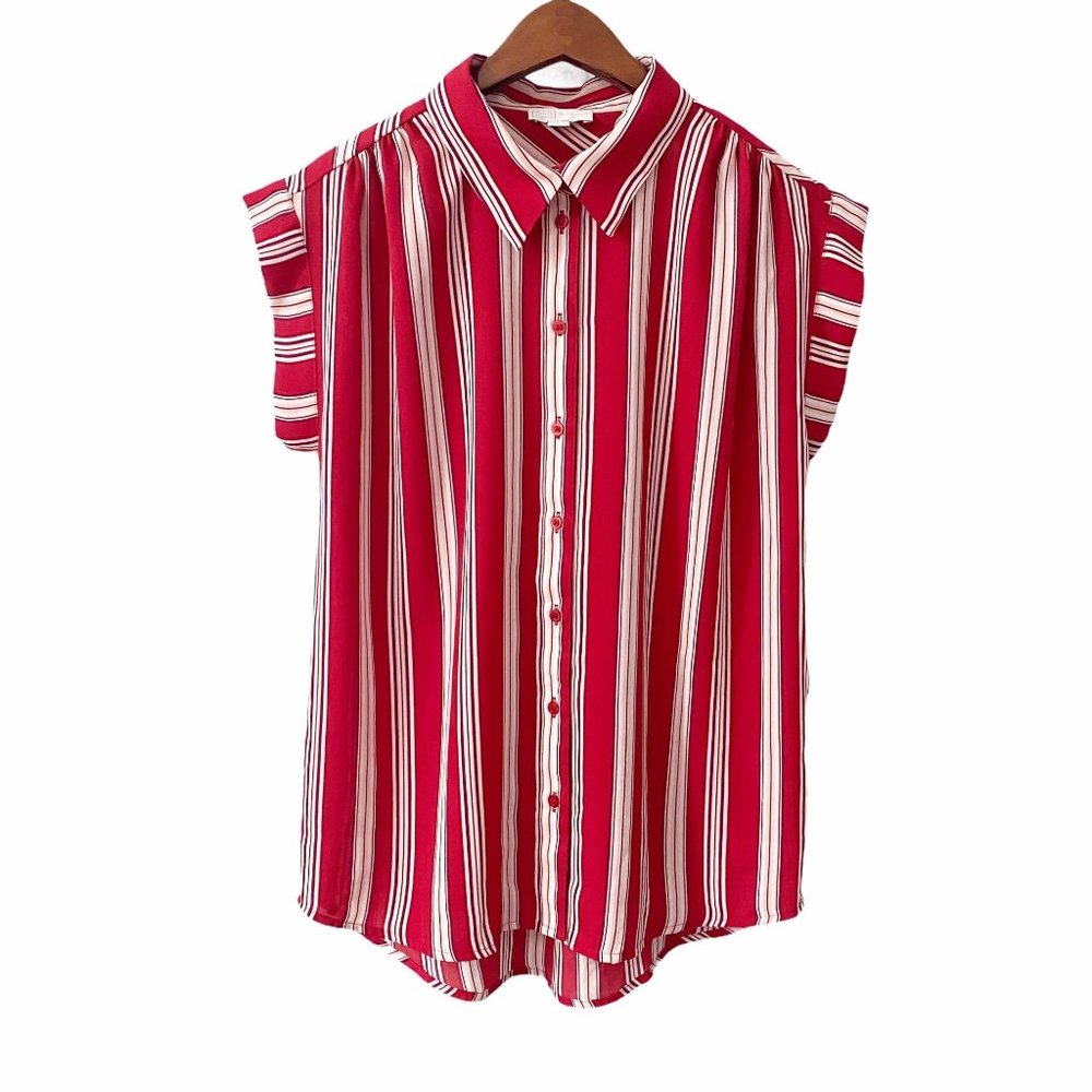 14th & Union Red Striped Button Up Blouse Size XS